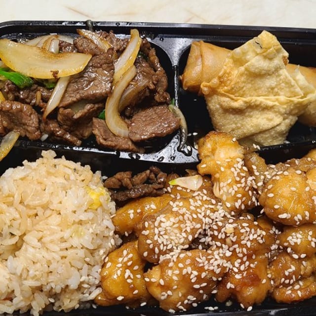 Mongolian Beef and Sesame Chicken super combo.